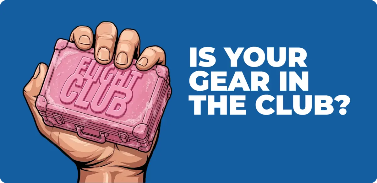 Flight Club — a fist holding a pink flight case. Is your gear in the club?